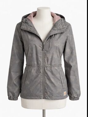 Carhartt Rockford Rain Jacket Gray Camo Lightweight Hooded Windbreaker S